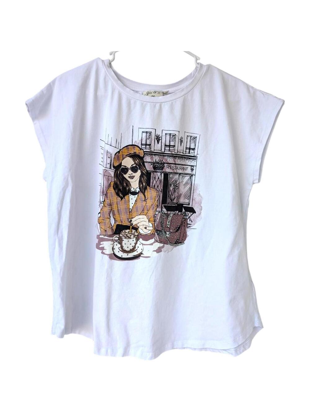 Joei & I Shirt XL White Rhinestone Bling Coffee Graphic Boutique Tee Sleeveless